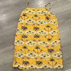Yellow Pineapple Tropical Linen Blend Print Dress